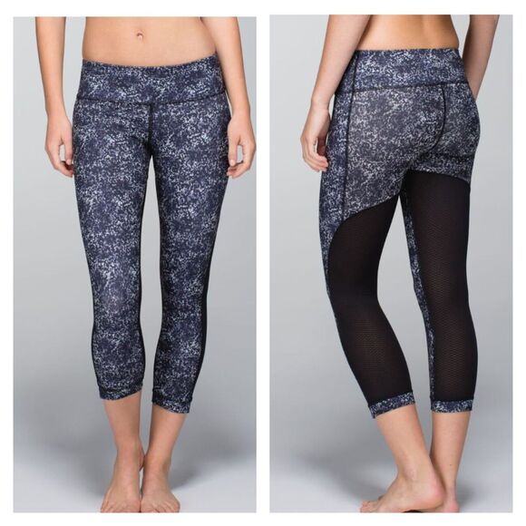 LULULEMON Journey Crop Athletic Leggings Sheer Mesh Rocky Road Sand Dune Sz 4 - Picture 1 of 11